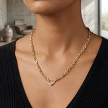 Load image into Gallery viewer, 14k Yellow Gold Heart Push Lock  for Charm and Pendant 5.8mm Alternating Twist and Flat Rolo Link Chain Necklace, 18 Inch
