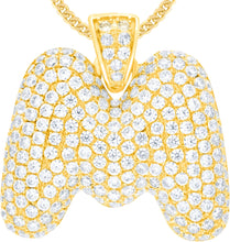 Load image into Gallery viewer, 10k Yellow Gold 0.7&quot; Pave CZ Personalized Bubble Alphabet Letter A - Z Initial Charm Pendant with optional Chain Necklace

