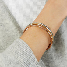 Load image into Gallery viewer, Italian 14k Tri-Color 8.7mm Triple Row Stretch Mesh Slip-On Bracelet
