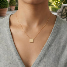 Load image into Gallery viewer, 14k Yellow Gold Mirror Square Bar Custom Engraveable Charm Pendant Adjustable Chain Necklace, 16 Inch-18" (3 characters max)
