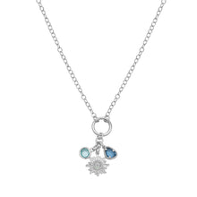 Load image into Gallery viewer, Sterling Silver 18" Charm Sunflower Necklace with Blue Cubic Zirconia on Link Chain with Lobster Cla

