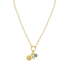 Load image into Gallery viewer, Sterling Silver 18" Charm Sunflower Necklace with Blue Cubic Zirconia on Link Chain with Lobster Cla

