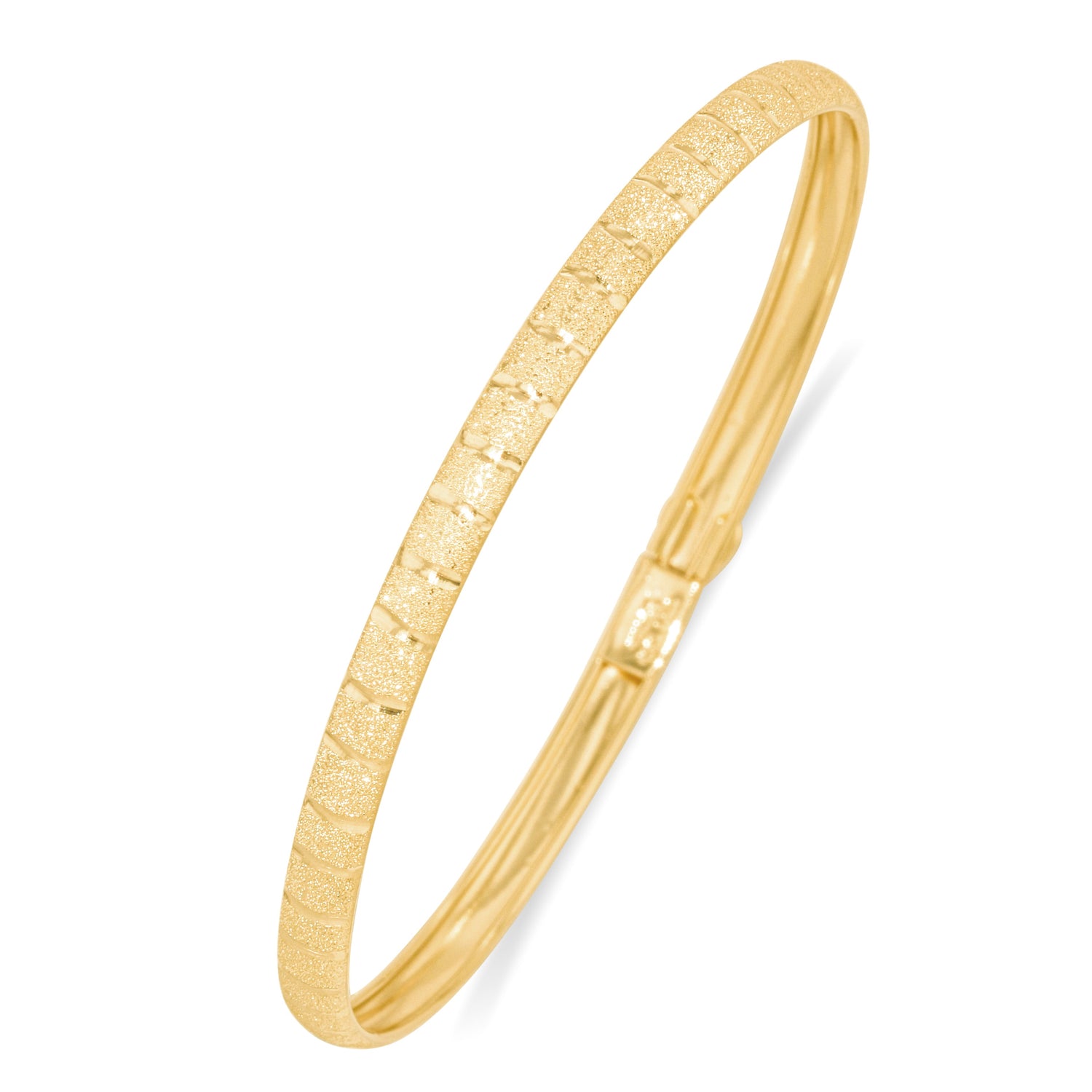 10k Yellow Gold 4mm Subtle Stripe Satin Finish Textured Flex Bangle Bracelet