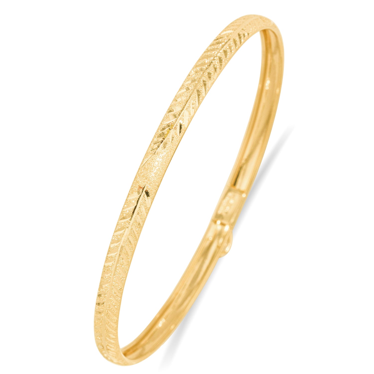 10k Yellow Gold 4mm Lattice Satin Finish Textured Flex Bangle Bracelet