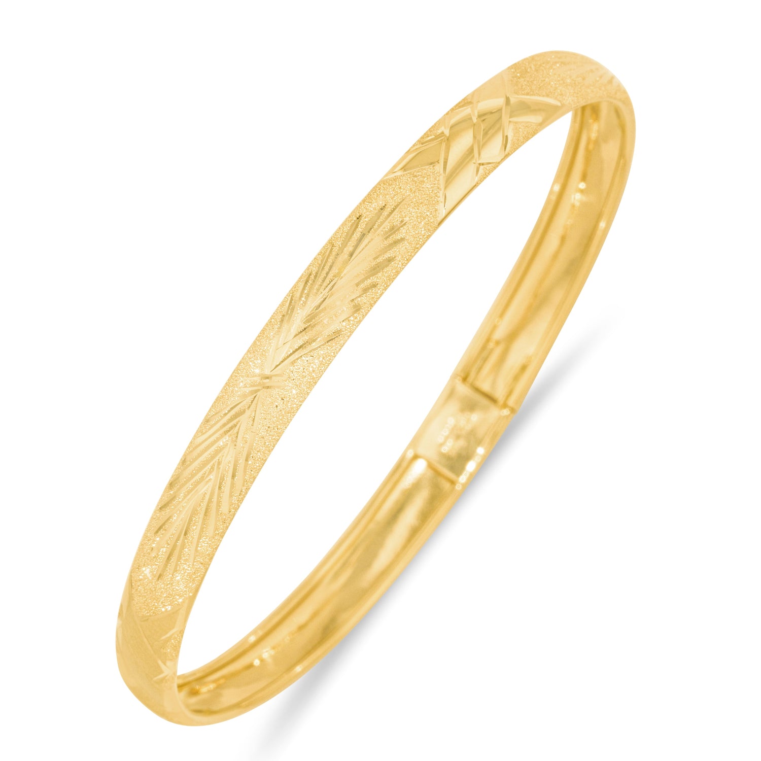 10k Yellow Gold 6mm Crosshatch Satin Finish Textured Flex Bangle Bracelet