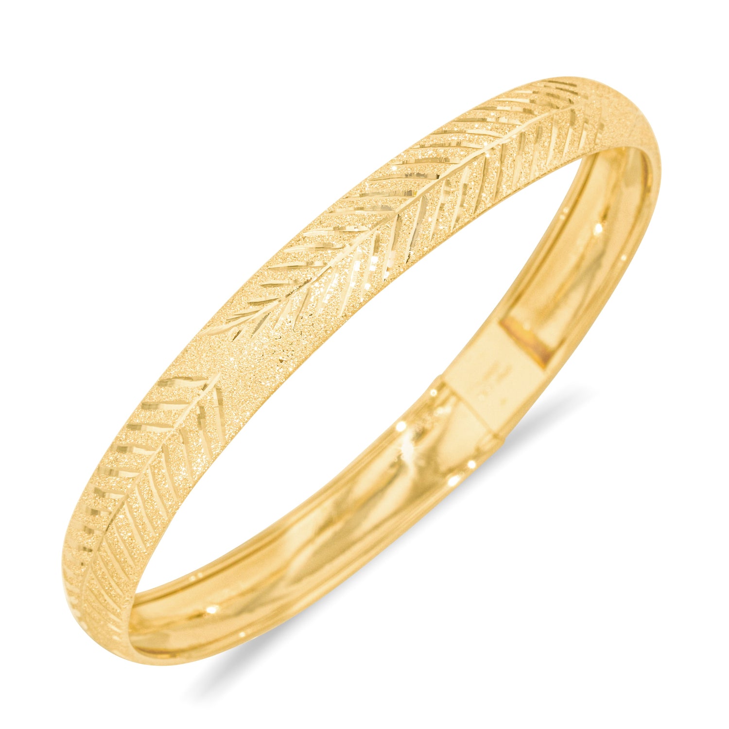 10k Yellow Gold 8mm Lattice Satin Finish Textured Flex Bangle Bracelet