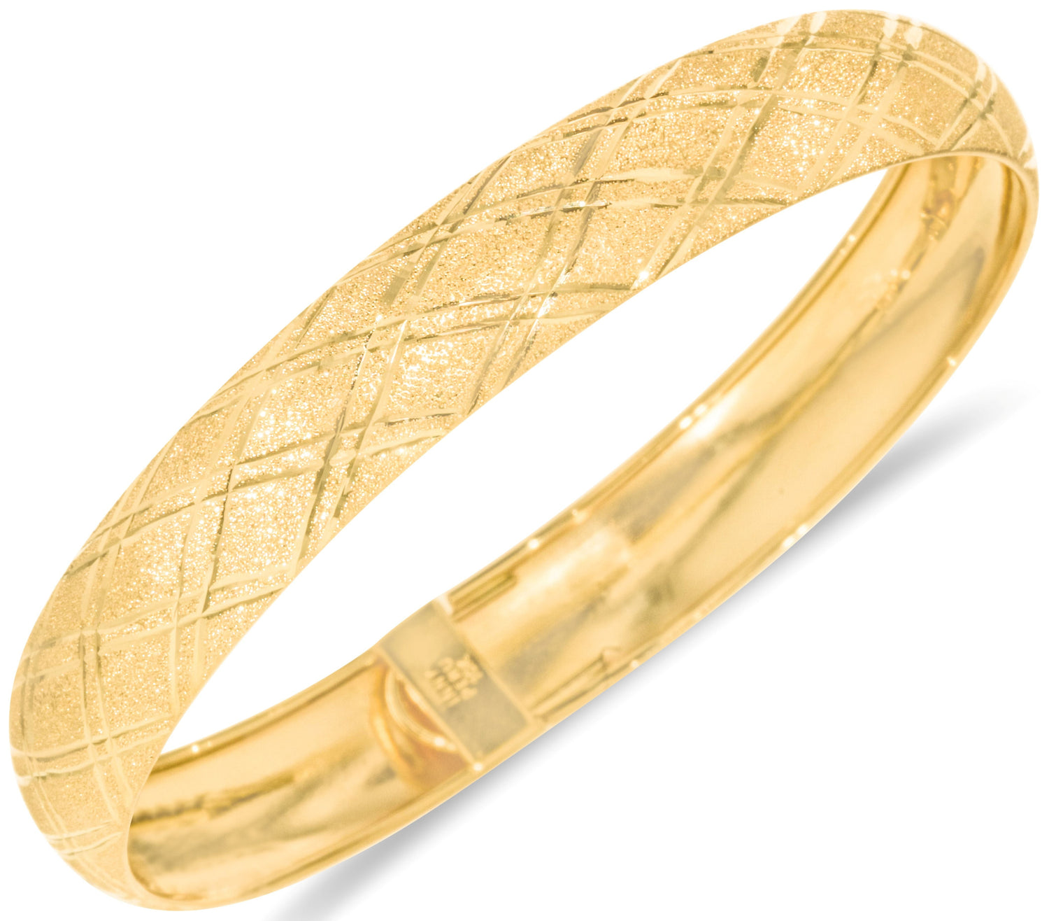 10k Yellow Gold 10mm Classic Satin Finish Textured Flex Bangle Bracelet