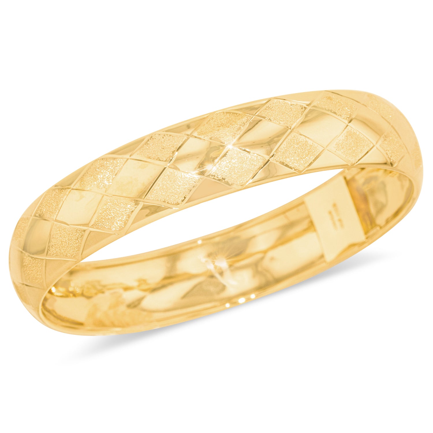 10k Yellow Gold 12mm Checker Satin Finish Textured Flex Bangle Bracelet
