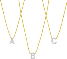 Load image into Gallery viewer, 14k Yellow Gold 0.3&quot; Mini Diamond Alphabet Letter A - Z Initial Charm Pendant with Extendable Adjustable Chain Necklace
