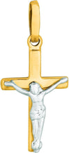 Load image into Gallery viewer, 14k Yellow Gold 0.8" Classic Jesus Crucifix Two-Tone Cross Charm Pendant with optional Adjustable Chain Necklace
