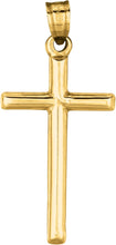 Load image into Gallery viewer, 14k Yellow Gold 0.8" Classic Cylinder Tube Cross or 1" Classic Cross Charm Pendant with optional Adjustable Chain Necklace
