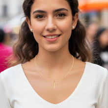Load image into Gallery viewer, 14k Yellow Gold 0.8" Classic Cylinder Tube Cross or 1" Classic Cross Charm Pendant with optional Adjustable Chain Necklace
