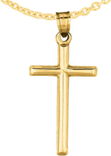 Load image into Gallery viewer, 14k Yellow Gold 0.8" Classic Cylinder Tube Cross or 1" Classic Cross Charm Pendant with optional Adjustable Chain Necklace
