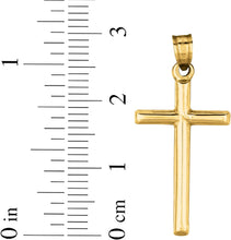 Load image into Gallery viewer, 14k Yellow Gold 0.8" Classic Cylinder Tube Cross or 1" Classic Cross Charm Pendant with optional Adjustable Chain Necklace
