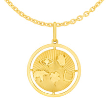 Load image into Gallery viewer, 14k Yellow Gold 36.6mm Lucky Symbols Disc with Optional Chain Pendant Charm
