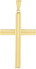 Load image into Gallery viewer, 14k Yellow Gold 1.2" Single Ribbed or 1.6" Triple Ribbed Cross Charm Pendant with optional Adjustable Chain Necklace
