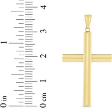 Load image into Gallery viewer, 14k Yellow Gold 1.2" Single Ribbed or 1.6" Triple Ribbed Cross Charm Pendant with optional Adjustable Chain Necklace
