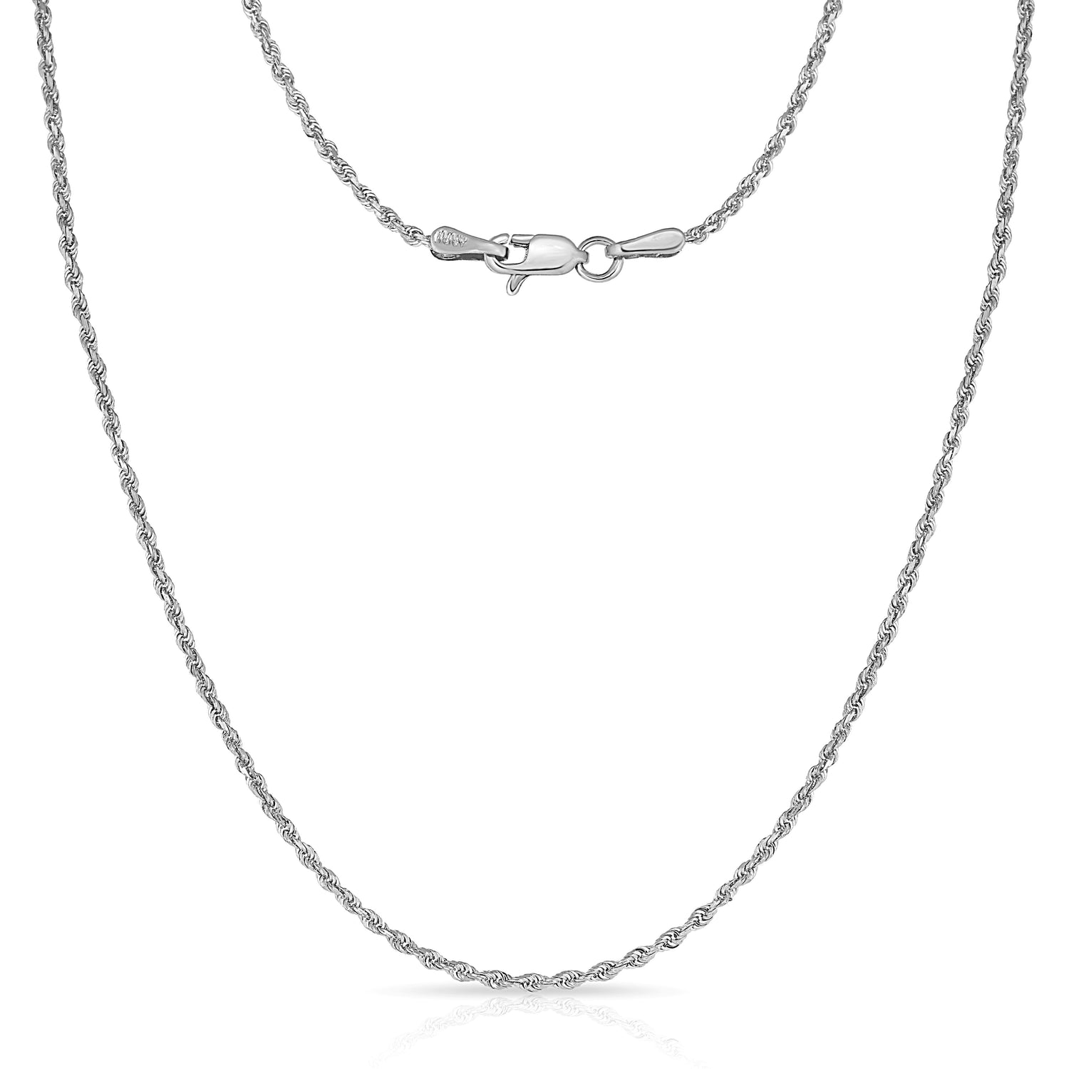 10k White Gold 1.3mm Solid Rope Chain Diamond Cut Necklace