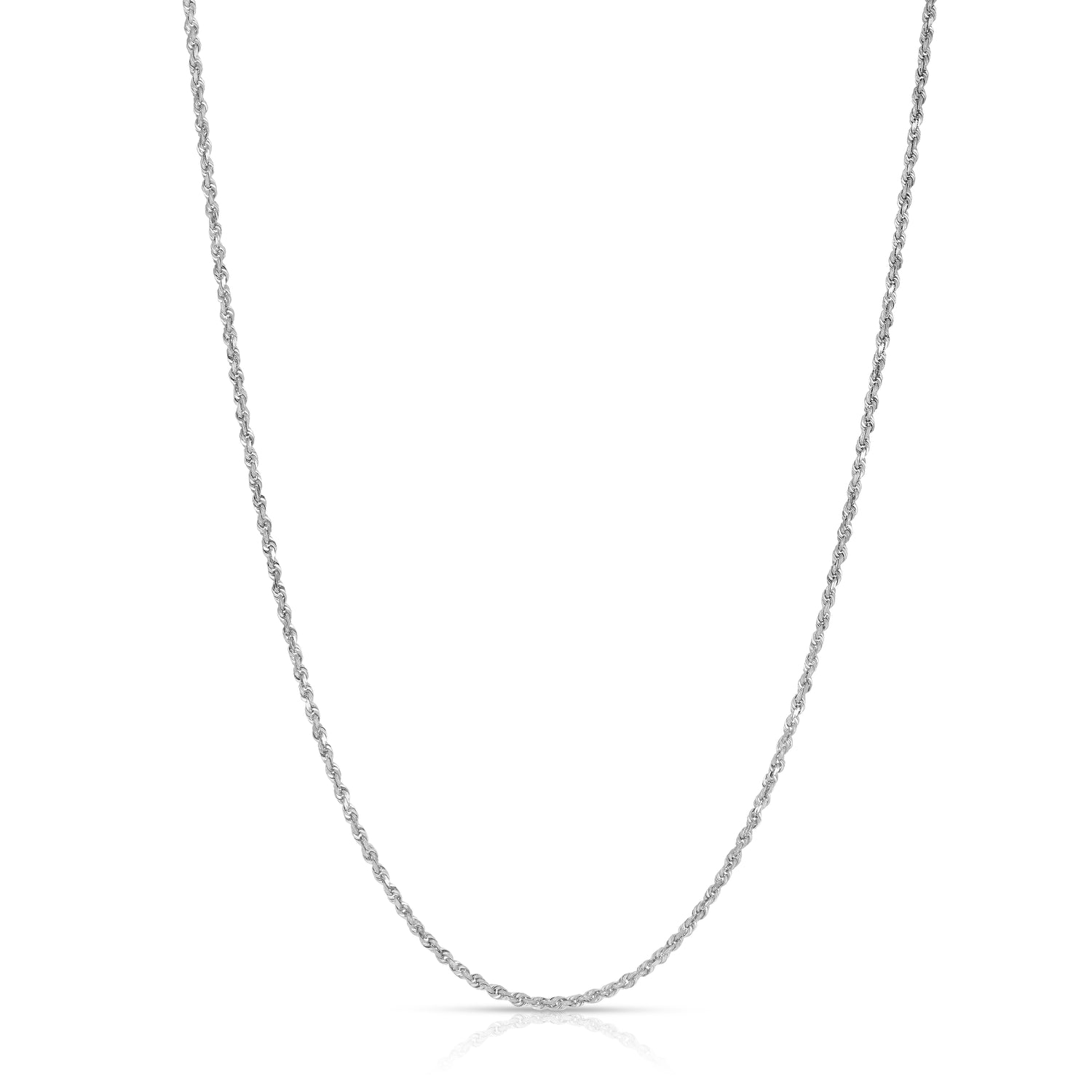 10k White Gold 2mm Solid Rope Chain Diamond Cut Necklace