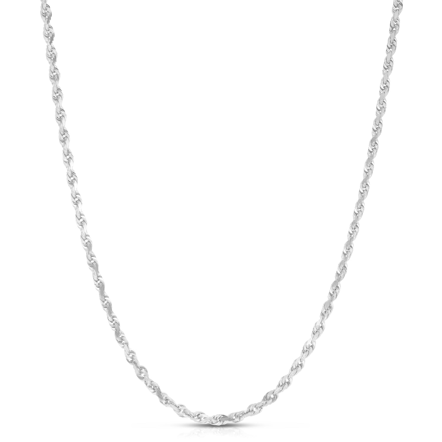 10k White Gold 3.5mm Solid Rope Chain Diamond Cut Necklace