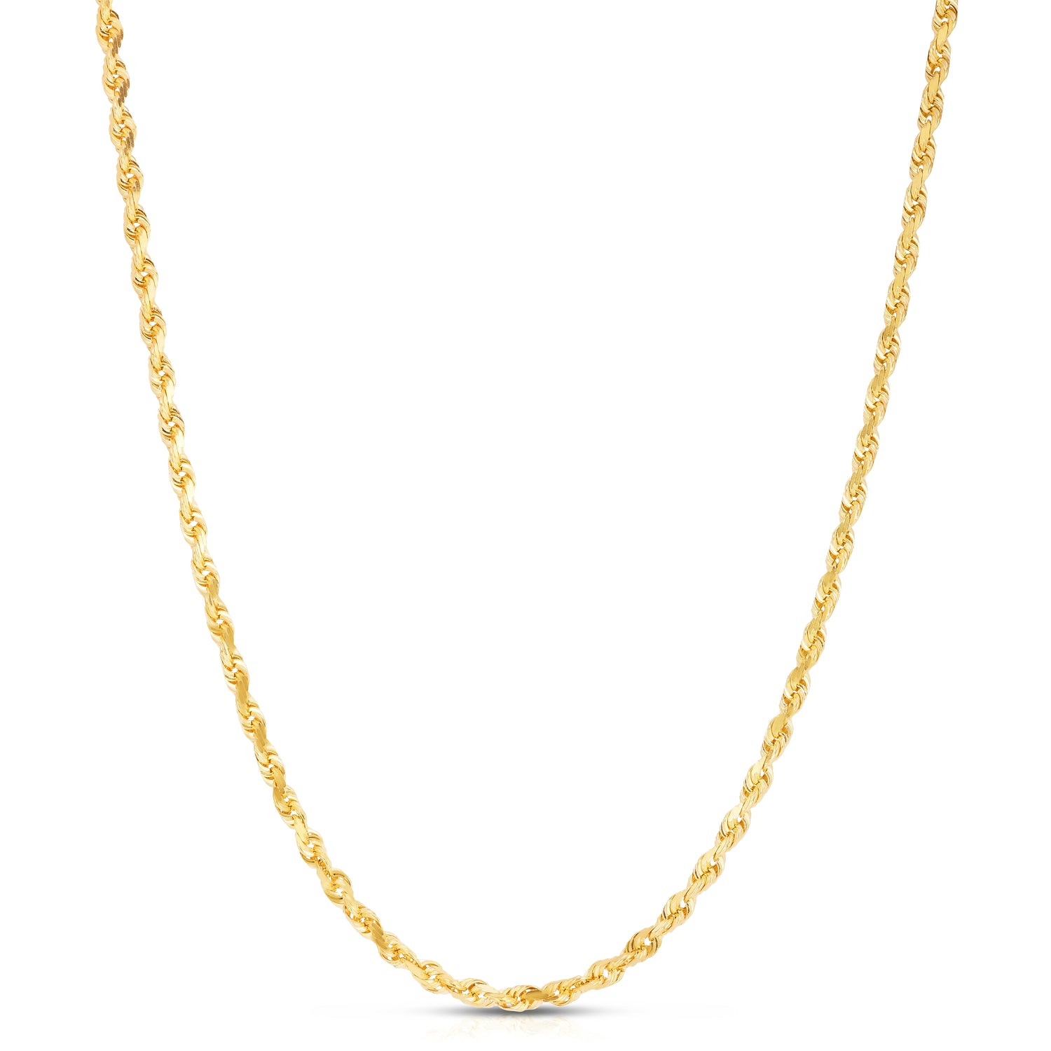 14K Yellow Gold 3mm Solid Rope Diamond Cut Chain Necklace