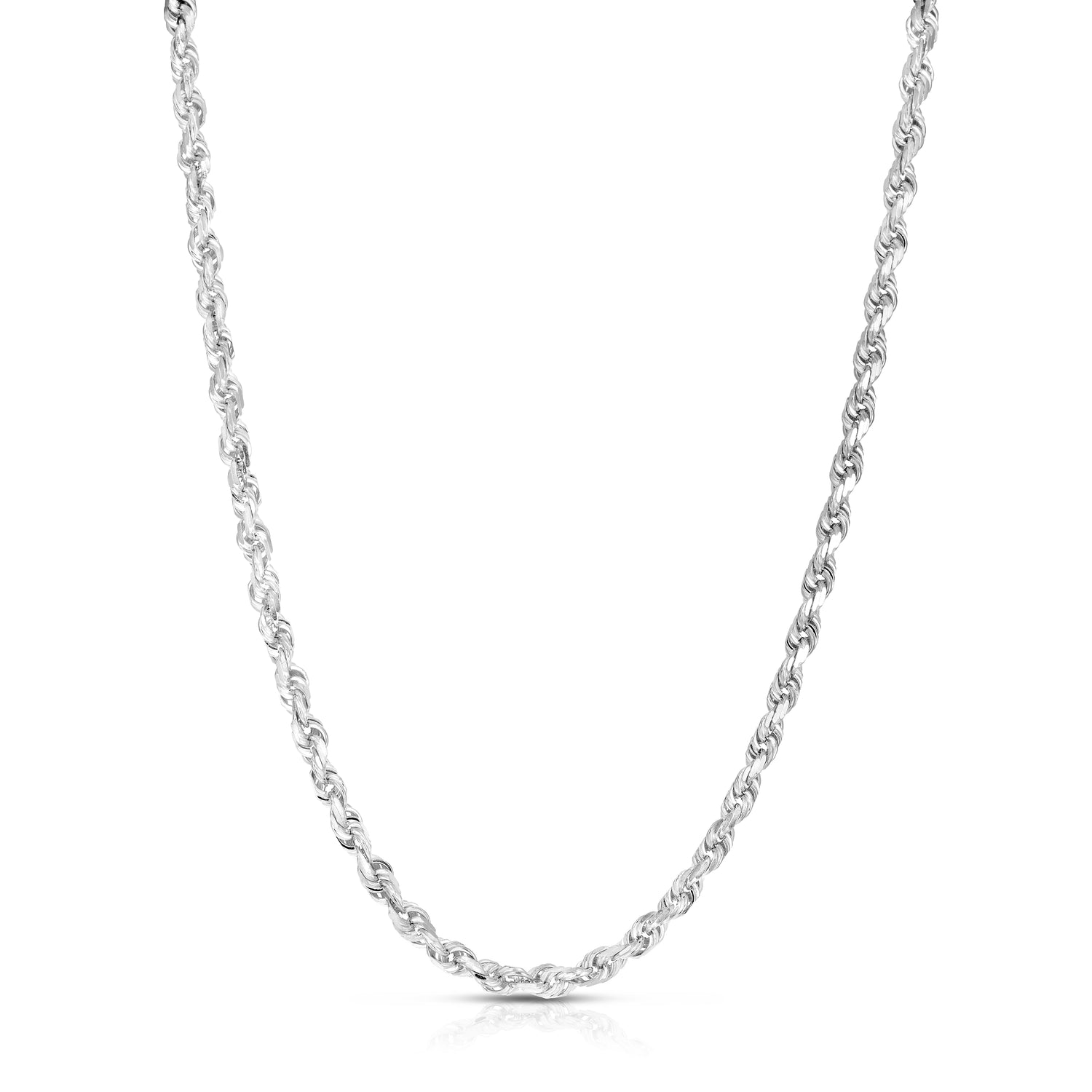 10k White Gold 5mm Solid Rope Chain Diamond Cut Necklace