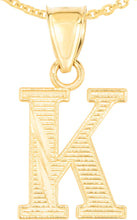Load image into Gallery viewer, 10k Yellow Gold 0.45&quot; Personalized Lighting Alphabet Letter A - Z Initial Charm Pendant with optional Extendable Chain Necklace
