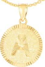 Load image into Gallery viewer, 10k Yellow Gold 0.63" Personalized Medallion Alphabet Letter A - Z Initial Charm Pendant with optional Extendable Chain Necklace

