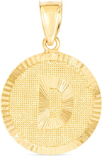 Load image into Gallery viewer, 10k Yellow Gold 0.63" Personalized Medallion Alphabet Letter A - Z Initial Charm Pendant with optional Extendable Chain Necklace
