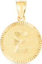 Load image into Gallery viewer, 10k Yellow Gold 0.63" Personalized Medallion Alphabet Letter A - Z Initial Charm Pendant with optional Extendable Chain Necklace
