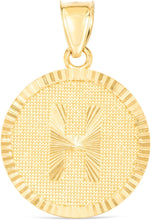 Load image into Gallery viewer, 10k Yellow Gold 0.63" Personalized Medallion Alphabet Letter A - Z Initial Charm Pendant with optional Extendable Chain Necklace
