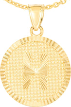 Load image into Gallery viewer, 10k Yellow Gold 0.63&quot; Personalized Medallion Alphabet Letter A - Z Initial Charm Pendant with optional Extendable Chain Necklace
