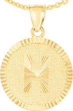 Load image into Gallery viewer, 10k Yellow Gold 0.63" Personalized Medallion Alphabet Letter A - Z Initial Charm Pendant with optional Extendable Chain Necklace
