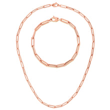 Load image into Gallery viewer, 14k Yellow Gold or White Gold or Rose Gold 4.2mm Hollow Paperclip Link Chain 18" Necklace and 7.5" Bracelet Set
