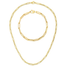 Load image into Gallery viewer, 14k Yellow Gold or White Gold or Rose Gold 4.2mm Hollow Paperclip Link Chain 18" Necklace and 7.5" Bracelet Set
