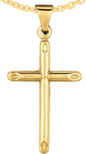 Load image into Gallery viewer, 14k Yellow Gold 0.8" Classic Cylinder Tube Cross or 1" Classic Cross Charm Pendant with optional Adjustable Chain Necklace
