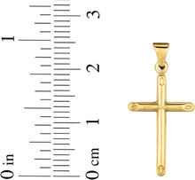 Load image into Gallery viewer, 14k Yellow Gold 0.8" Classic Cylinder Tube Cross or 1" Classic Cross Charm Pendant with optional Adjustable Chain Necklace
