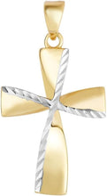 Load image into Gallery viewer, 14k Yellow Gold 0.8" Twist Two-Tone Cross Charm Pendant with optional Adjustable Chain Necklace

