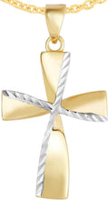 Load image into Gallery viewer, 14k Yellow Gold 0.8" Twist Two-Tone Cross Charm Pendant with optional Adjustable Chain Necklace
