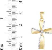 Load image into Gallery viewer, 14k Yellow Gold 0.8" Twist Two-Tone Cross Charm Pendant with optional Adjustable Chain Necklace
