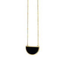Load image into Gallery viewer, 14k Yellow Gold Onyx Malachite Mother of Pearl Half Moon Circle Solid Beaded Chain Necklace
