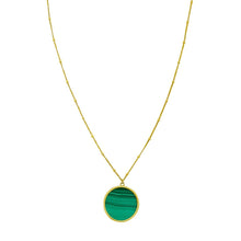 Load image into Gallery viewer, 14k Yellow Gold Malachite Onyx Inlay Circle Necklace Solid Cable Chain Necklace
