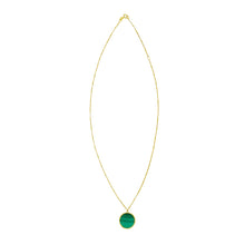 Load image into Gallery viewer, 14k Yellow Gold Malachite Onyx Inlay Circle Necklace Solid Cable Chain Necklace
