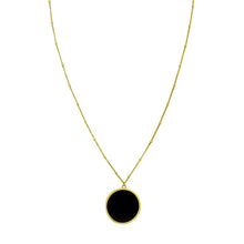 Load image into Gallery viewer, 14k Yellow Gold Malachite Onyx Inlay Circle Necklace Solid Cable Chain Necklace
