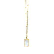 Load image into Gallery viewer, 14k Yellow Gold Onyx Malachite Mother of Pearl Rectangle Square Solid Beaded Chain Necklace
