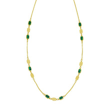 Load image into Gallery viewer, 14k Yellow Gold Onyx Malachite Turquoise &amp; Mother of Pearl Inlay Triple Link Station Solid Cable Chain Necklace
