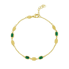 Load image into Gallery viewer, 14k Yellow Gold Onyx Turquoise Hexagon &amp; Mother of Pearl Inlay Links Bracelet Solid Beaded Chain Bracelet
