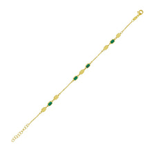 Load image into Gallery viewer, 14k Yellow Gold Onyx Turquoise Hexagon &amp; Mother of Pearl Inlay Links Bracelet Solid Beaded Chain Bracelet
