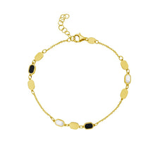 Load image into Gallery viewer, 14k Yellow Gold Onyx Turquoise Hexagon &amp; Mother of Pearl Inlay Links Bracelet Solid Beaded Chain Bracelet
