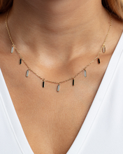 Load image into Gallery viewer, 14k Yellow Gold Turquoise Malachite Onyx &amp; Mother of Pearl Inlay Station Solid Cable Chain Necklace
